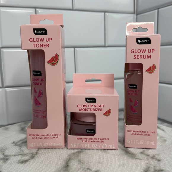 B.Pure Other - B.Pure Glow Up Skincare Set Watermelon Toner Serum Night Moisturizer 3 Piece Lot